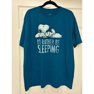 Peanuts Snoopy‎ T-Shirt XL I'd Rather Be Sleeping Blue Graphic Tee Shirt